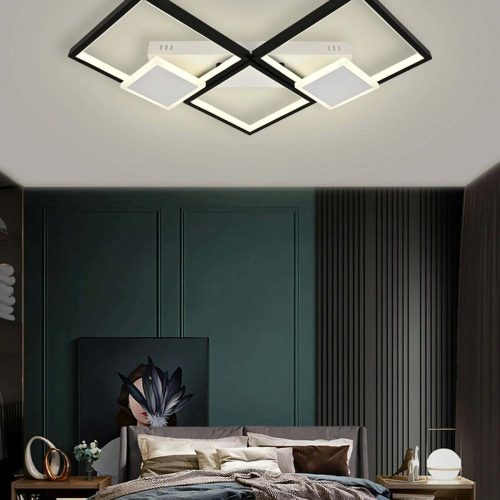 Lustra LED Cu Telecomanda, Elit's Esn R9059 S2 r, Intensitate Reglabila, 120W, Alb Negru