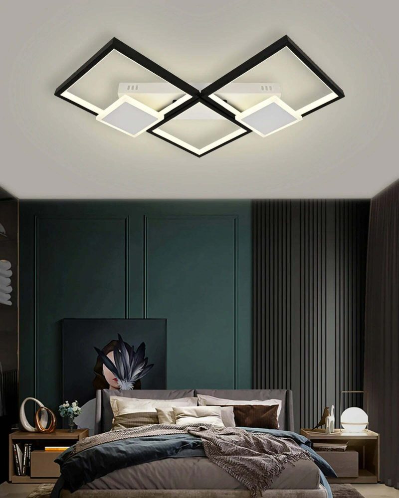 Lustra LED Cu Telecomanda, Elit's Esn R9059 S2 r, Intensitate Reglabila, 120W, Alb Negru