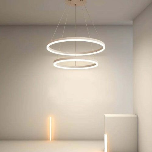 Lustra LED Tip Pendul , Model F310/2, Cu Telecomanda,Elit's  3 Tipuri De Lumina, Inaltime Reglabila, 120W, Alb