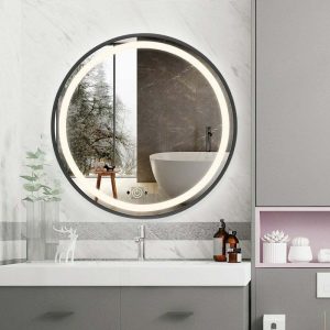 Oglinda Baie Led Cu Senzor, 70cm, Rama Negru Mat, EVDJ29