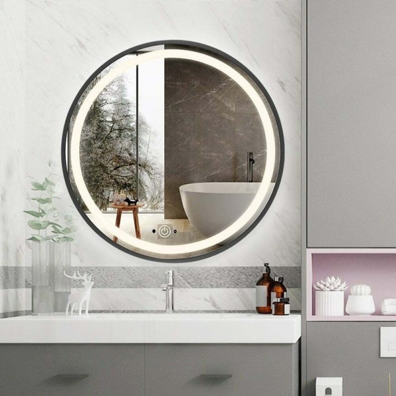 Oglinda Baie Led Cu Senzor, 70cm, Rama Negru Mat, EVDJ29