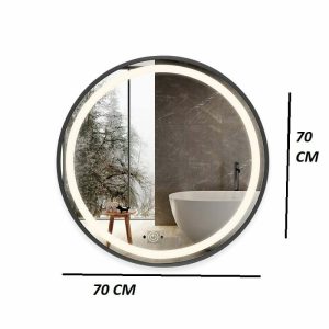 Oglinda Baie Led Cu Senzor, 70cm, Rama Negru Mat, EVDJ29
