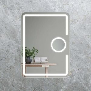 Oglinda LED cu funcție de dezaburire, dimensiuni 80x60 cm, EVDJ15 cu lupa cosmetica
