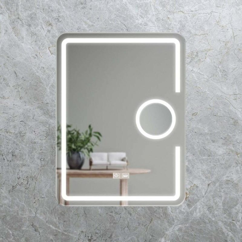 Oglinda LED cu funcție de dezaburire, dimensiuni 80x60 cm, EVDJ15 cu lupa cosmetica