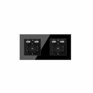 Priza dubla Elit'S cu doua porturi usb 2.1 A ,Rama sticla,16A/250v/IP20 ,Protectie copii,8911Fkb