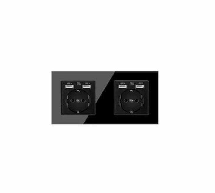 Priza dubla Elit'S cu doua porturi usb 2.1 A ,Rama sticla,16A/250v/IP20 ,Protectie copii,8911Fkb
