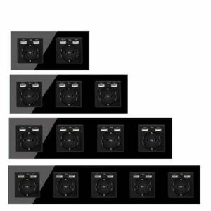 Priza dubla Elit'S cu doua porturi usb 2.1 A ,Rama sticla,16A/250v/IP20 ,Protectie copii,8911Fkb