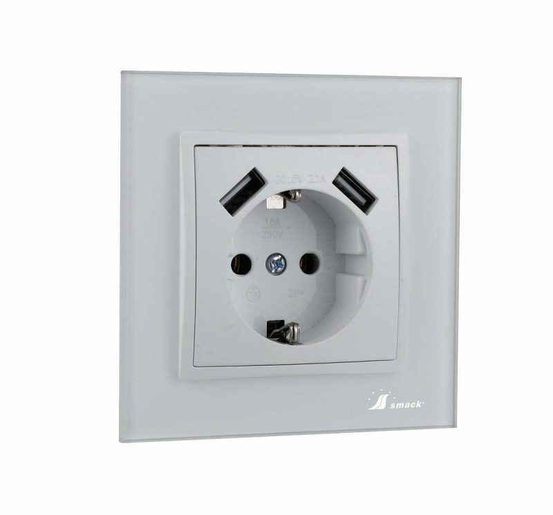 Priza Rama Sticla Elit'S, 2 X Slot Usb,Protectie Ip20,SF8810FKW,Alb