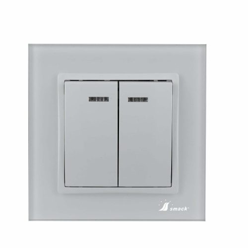 Intrerupator Dublu Cu Led Elit's , 10A,Sf 8102fkw, Rama Sticla, Alb