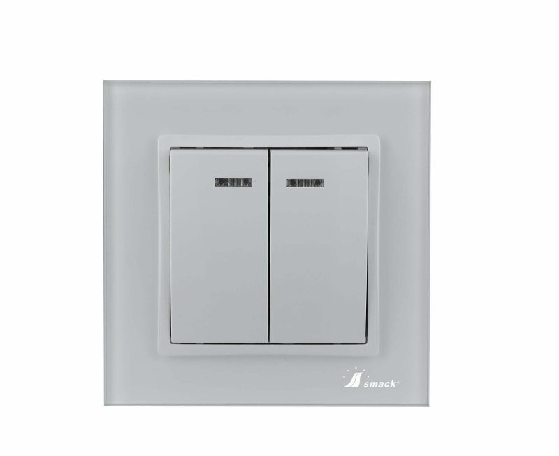 V7A6631.jpg Intrerupator Dublu Cu Led Elit's , 10A,Sf 8102fkw, Rama Sticla, Alb