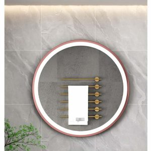 Oglinda LED rotundă de 70cm cu ramă Rose Gold - Elit's Model ESN06