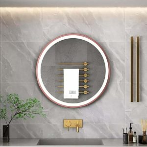 Oglinda LED rotundă de 70cm cu ramă Rose Gold - Elit's Model ESN06