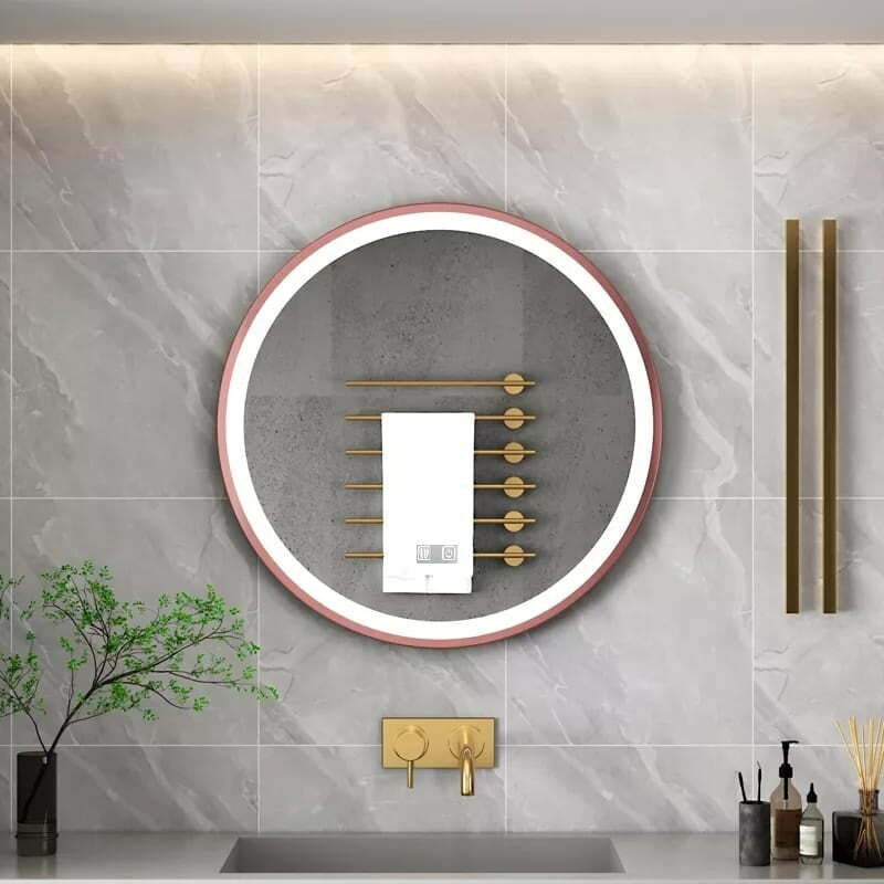 Oglinda LED rotundă de 70cm cu ramă Rose Gold - Elit's Model ESN06