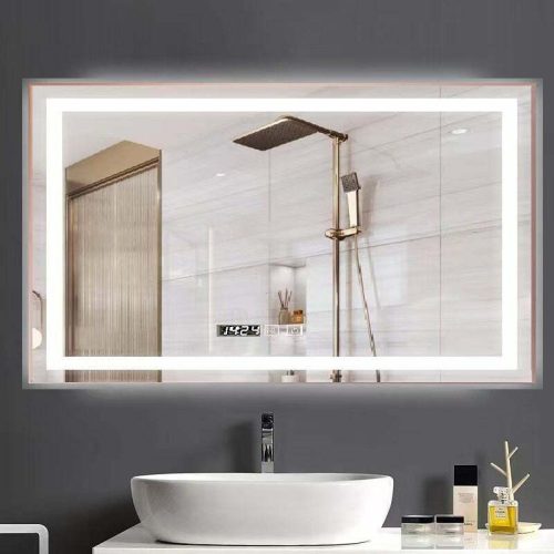 Oglinda Led Si Ceas, Dezaburire,Elit's  EsnJ28, Rama Rose Gold,100x65 cm
