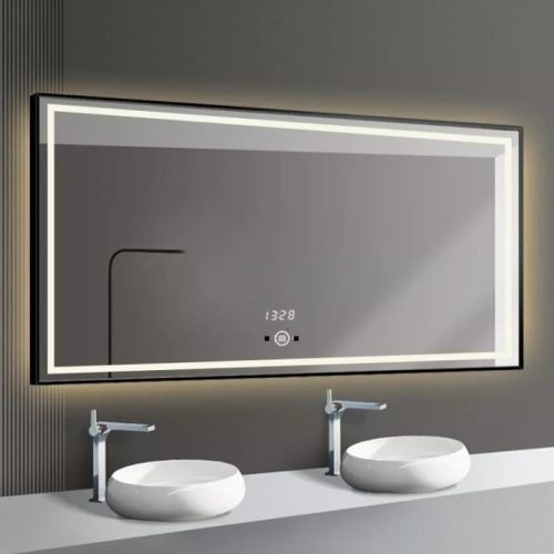 Oglinda Baie Led Cu Senzor De Miscare, 80x60cm, Rama Negru Mat, Led Touch ,Elit's  ESNJ30