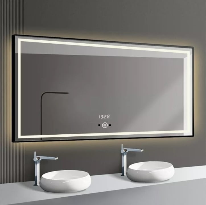 Oglinda Baie Led Cu Senzor De Miscare, 80x60cm, Rama Negru Mat, Led Touch ,Elit's  ESNJ30