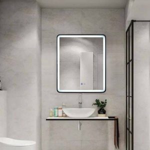 Oglinda Baie Cu Led, 50x70 Cm, Functie Dezaburire, Elit's ESN35, Rama Neagra