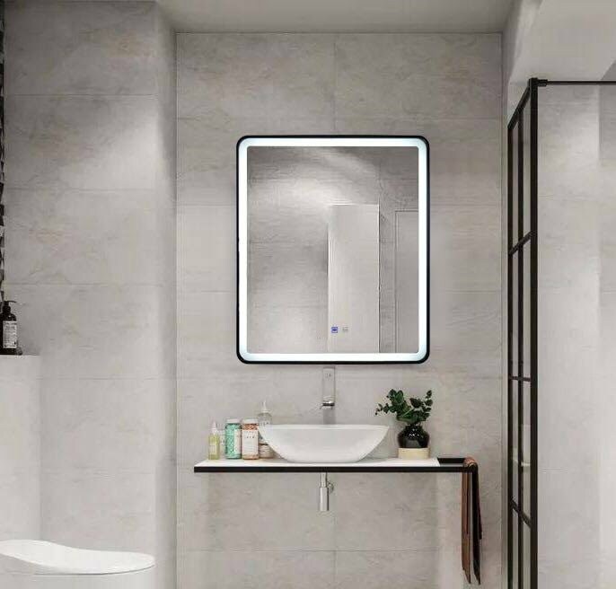 Oglinda Baie Cu Led, 50x70 Cm, Functie Dezaburire, Elit's ESN35, Rama Neagra