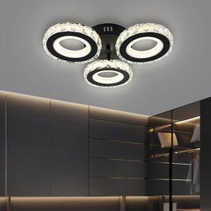 Lustra LED Cu Telecomanda, Elit's Cristal, 3 cercuri, Negru, 72 W