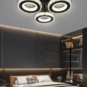 Lustra LED Cu Telecomanda, Elit's Cristal, 3 cercuri, Negru, 72 W