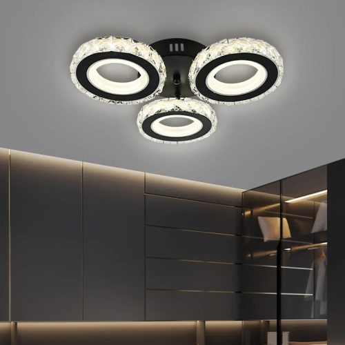 Lustra LED Cu Telecomanda, Elit's Cristal, 3 cercuri, Negru, 72 W
