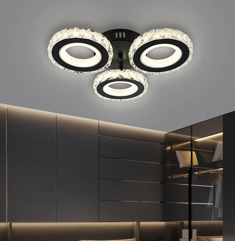 Lustra LED Cu Telecomanda, Elit's Cristal, 3 cercuri, Negru, 72 W