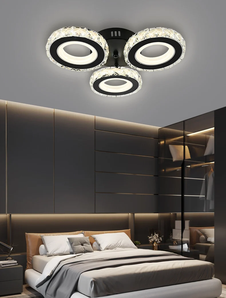 Lustra LED Cu Telecomanda, Elit's Cristal, 3 cercuri, Negru, 72 W