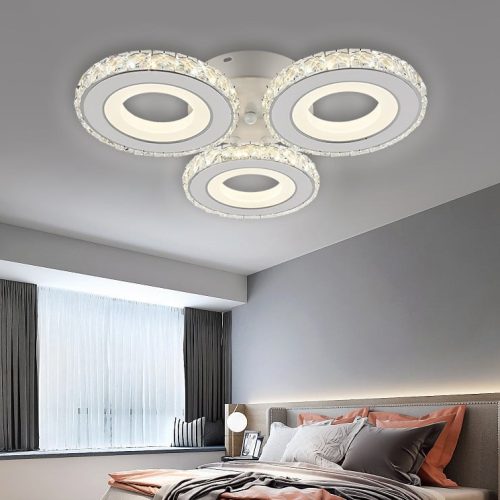 Lustra LED Cu Telecomanda, Elit's Cristal, 3Cercuri, Alb, 72W