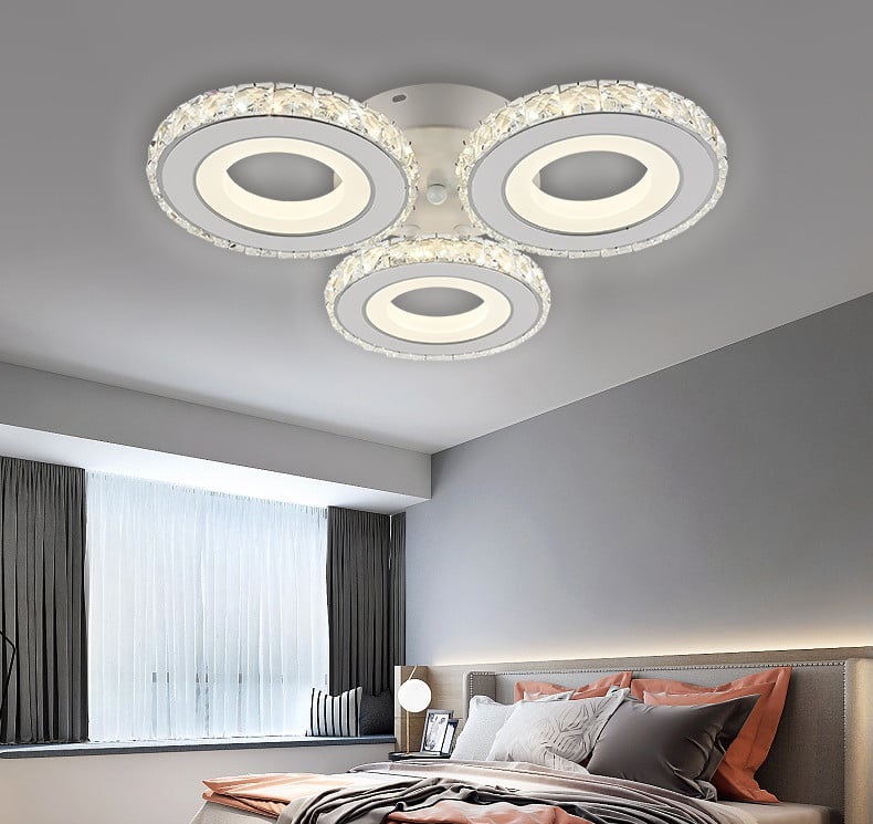 Lustra LED Cu Telecomanda, Elit's Cristal, 3Cercuri, Alb, 72W