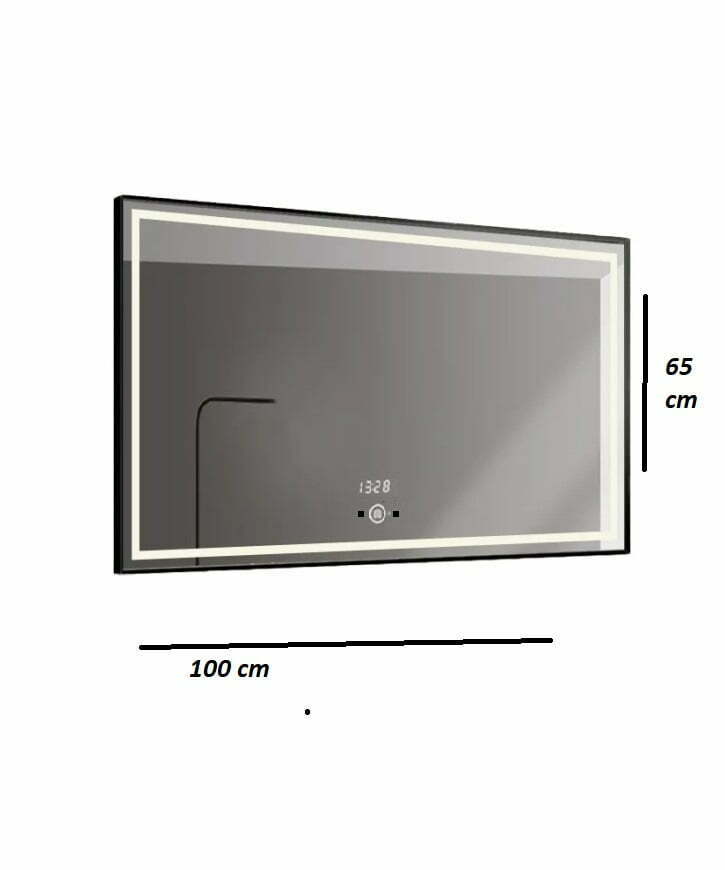 oglinda-led-dezaburire-si-ceas-e203120dimensiuni.jpg Oglinda Baie Led Cu Senzor De Miscare, 100x65cm, Rama Negru Mat, Led Touch , Elit's ESNJ31
