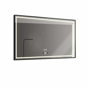 oglinda-led-dezaburire-si-ceas-e20j30-32.jpg Oglinda Baie Led Cu Senzor De Miscare, 100x65cm, Rama Negru Mat, Led Touch , Elit's ESNJ31