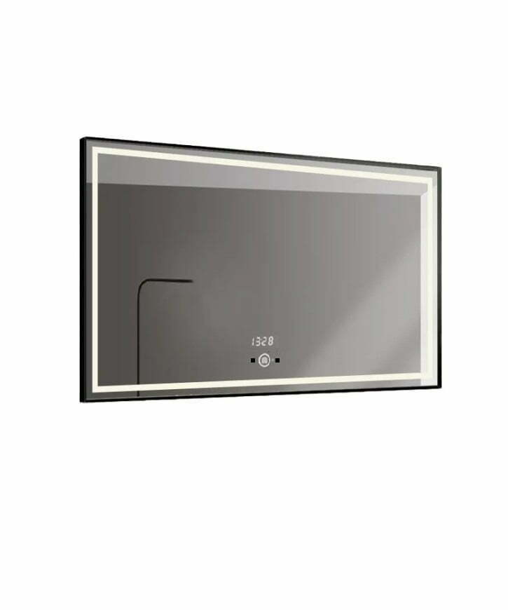 oglinda-led-dezaburire-si-ceas-e20j30-32.jpg Oglinda Baie Led Cu Senzor De Miscare, 100x65cm, Rama Negru Mat, Led Touch , Elit's ESNJ31