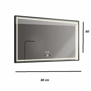 Oglinda Baie Led Cu Senzor De Miscare, 80x60cm, Rama Negru Mat, Led Touch ,Elit's  ESNJ30