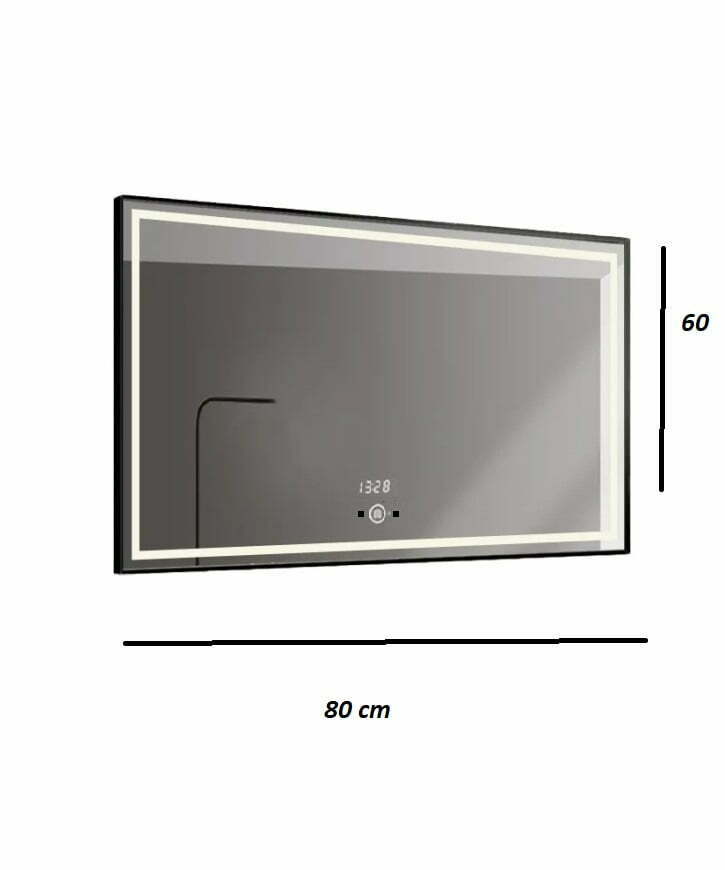Oglinda Baie Led Cu Senzor De Miscare, 80x60cm, Rama Negru Mat, Led Touch ,Elit's  ESNJ30