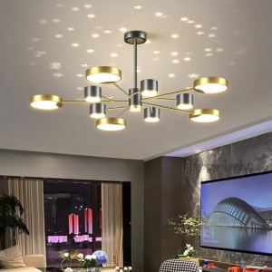 Lustra LED Cu Telecomanda, Elit's, Lenora 11 Negru-Gold, 144w