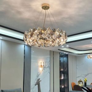 Candelabru Cristal, Elit's EsnWL348-400, 6 X E14, Auriu, 40 cm