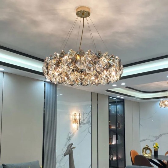 Candelabru Cristal, Elit's EsnWL348-400, 6 X E14, Auriu, 40 cm