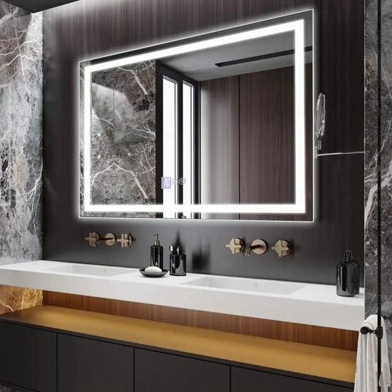 Oglinda Baie cu Led Elit's  dezaburire și ceas, ESNJ49, 80x65 cm