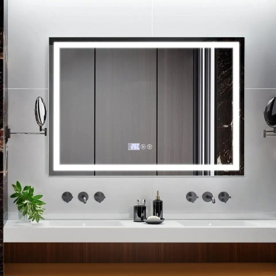 Oglinda Baie cu Led Elit's  dezaburire și ceas, ESNJ49, 80x65 cm