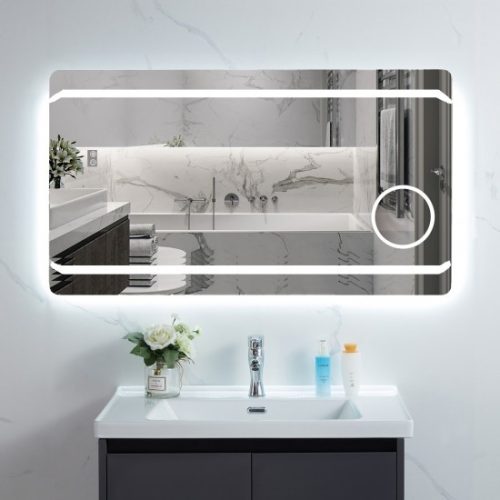 Oglinda baie cu LED,Elit's  90x60 cm, funcție de dezaburire, ESN41 cu lupă cosmetică
