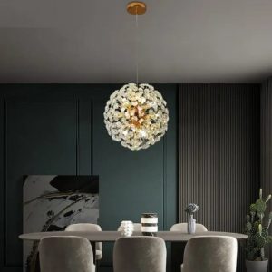 Lustra LED Pendul Elit's Tessa 40 cm, Cristal, Gold