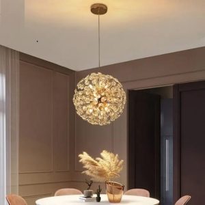 Lustra LED Pendul Elit's Tessa 50 cm, Cristal, Gold