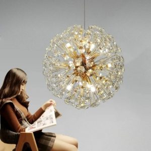 Lustra LED Pendul Elit's Tessa 50 cm, Cristal, Gold