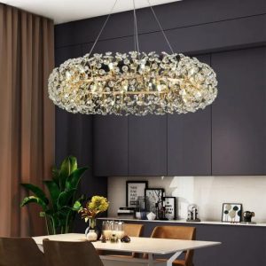 Lustra LED Pendul Elit's Tessa 60 cm, Cristal, Gold, 12 becuri