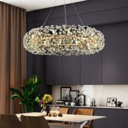 Lustra LED Pendul Elit's Tessa 60 cm, Cristal, Gold, 12 becuri