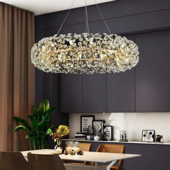 Lustra LED Pendul Elit's Tessa 60 cm, Cristal, Gold, 12 becuri