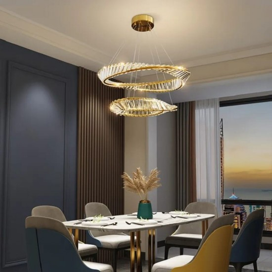 Lustra led suspendata cristal, telecomanda, Elit's Moya 60 Gold, 128w