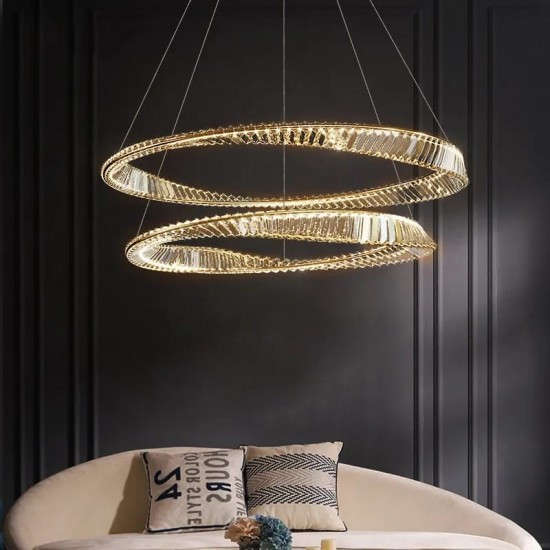 Lustra led suspendata cristal, telecomanda, Elit's Moya 60 Gold, 128w