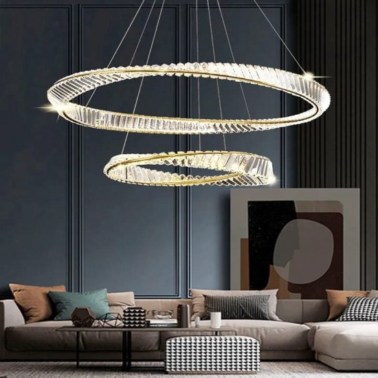 Lustra led suspendata cristal, telecomanda, Elit's Moya 60 Gold, 128w