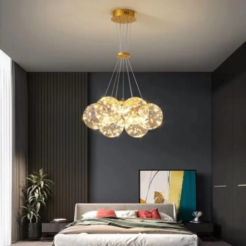 Lustra led suspendata Elit's, Zuya 7 globuri Gold, 52w